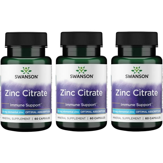 Swanson Zinc Citrate 50 mg 60 Caps 3 Pack