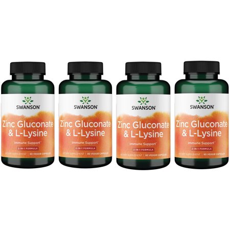 Swanson Zinc Gluconate & L-Lysine - 2-In-1 Formula 90 Veg Caps 4 Pack