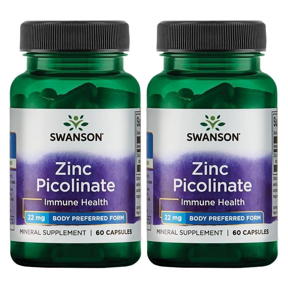 Swanson Zinc Picolinate Mineral Supplement, Helps Support Immune, Prostate & Vision Health, 22 mg (60 Capsules) (2-pack)