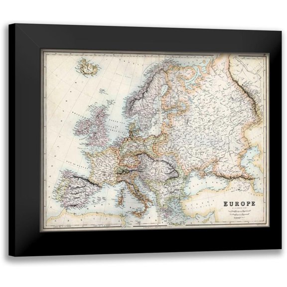 Swanston, G.H. 24x20 Black Modern Framed Museum Art Print Titled - Pastel Map of Europe