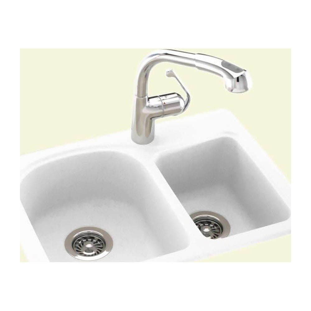 25'' White Solid Surface Double Bowl Kitchen Sink