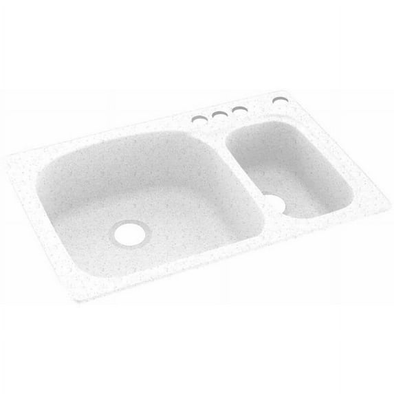 Swanstone KS03322LS.035-4 4-Hole Solid Surface Kitchen Sink, 33" x 22", Arctic Granite