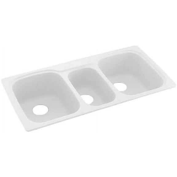 Swanstone KS04422TB.010 Solid Surface 1-Hole Drop in Triple-Bowl Kitchen Sink, 44-in L X 22-in H X 9-in H, White