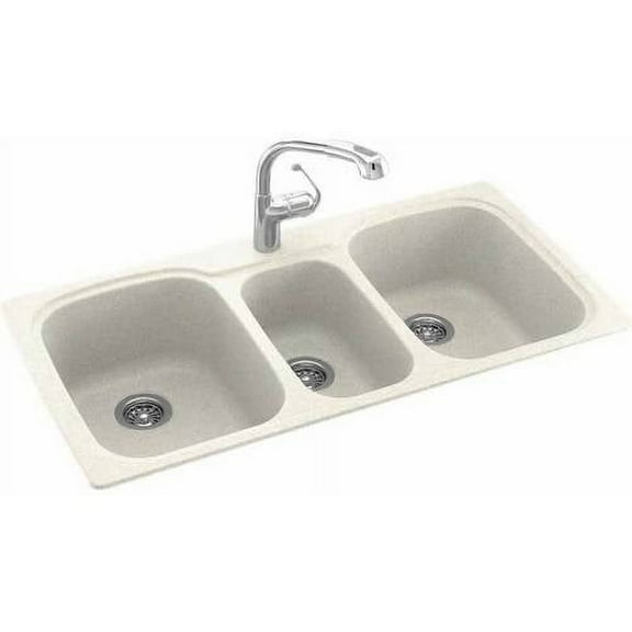 Swanstone KS04422TB.018 Solid Surface 1-Hole Drop in Double-Bowl Kitchen Sink, 44-in L X 22-in H X 9-in H, Bisque