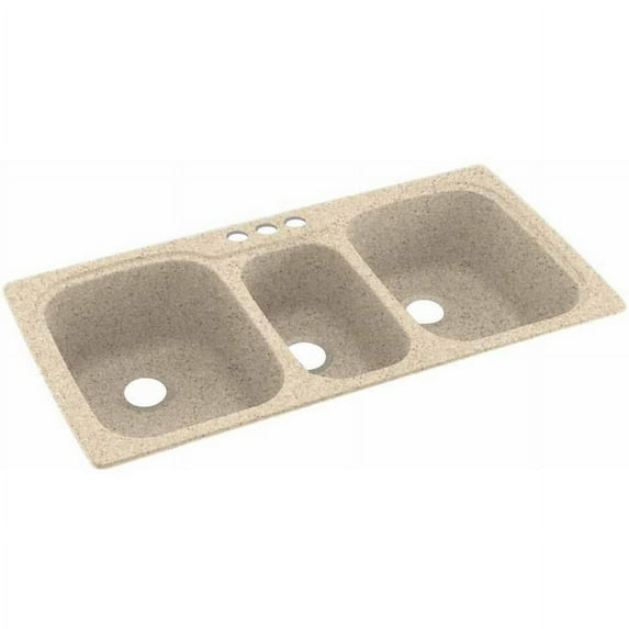 Swanstone KS04422TB.040-3 3-Hole Solid Surface Kitchen Sink, 44" x 22", Bermuda Sand