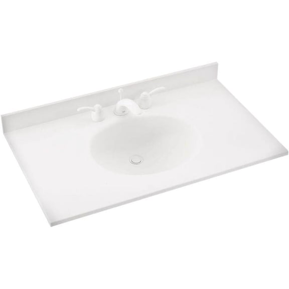 Swanstone VT Ellipse Solid Surface Single-Bowl Vanity Top, 43-in L X 22-in H X 7.25-in H, White