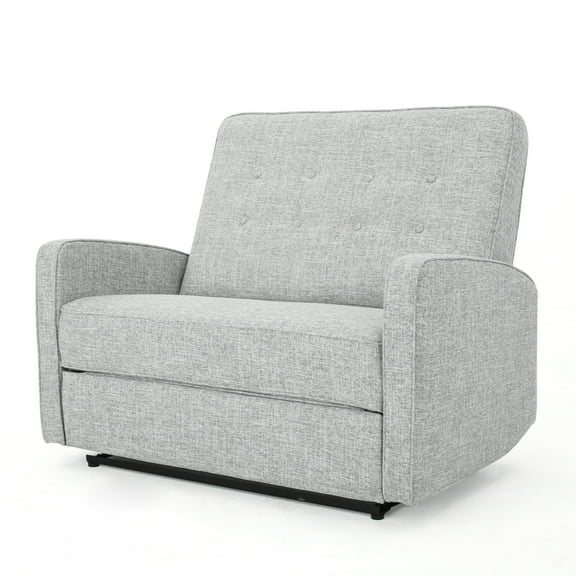 Swanton Contemporary Fabric Buttoned Loveseat Recliner, Light Gray Tweed