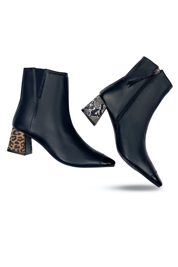Swap Heel Bootie- Like 3 Pairs of Boots in 1- Convertible Heel Covers- Black, Leopard and Black/White Python ONLY AVAILABLE at Walmart.com