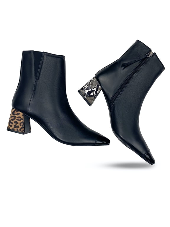 Swap Heel Bootie- Like 3 Pairs of Boots in 1- Convertible Heel Covers- Black, Leopard and Black/White Python ONLY AVAILABLE at Walmart.com