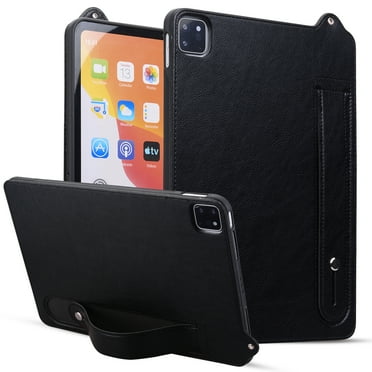 Swarich for Apple iPad Air 11" (M2) Back Cover Case 2024 Release, Slim Lightweight Thin Soft Case with Hand Strap/Stand Function, PU leather Shell Durable Silicone Protective Solid Color Cover, Black