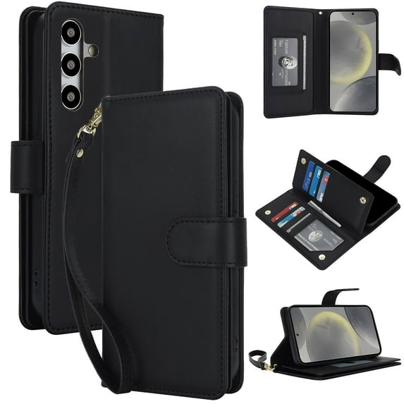 Swarich Wallet Case with Card Holder For Galaxy A35,PU Leather Flip Folio Shell Magnetic Closure Wrist Strap Kickstand Shockproof Protective Cover for Samsung Galaxy A35 5G 6.6" 2024,Black