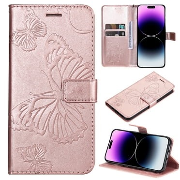 Swarich iPhone 12 Mini Wallet Case for Women,Butterfly Embossed PU Leather Flip Folio Cover Credit Card Holder Slots Stand Wallet Phone Case For Apple iPhone 12 Mini 5.4" 2020,Rosegold