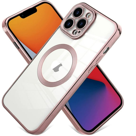 Swarich for iPhone 16 Pro Magnetic Clear Case with Camera Lens Protector Plating Luxury Case Compatible with MagSafe Soft TPU Shockproof Protective Phone Case for 16 Pro 6.3 Inch 2024,Rosegold