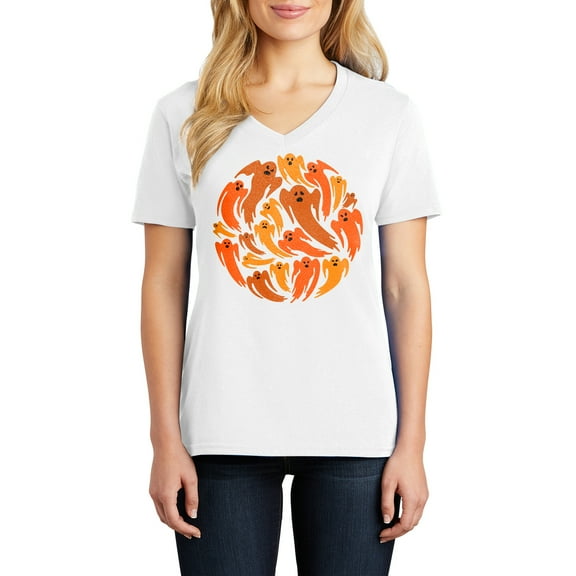 Swarm of Ghost Ladies Big Size Core Cotton V neck T-Shirt - White 2XL