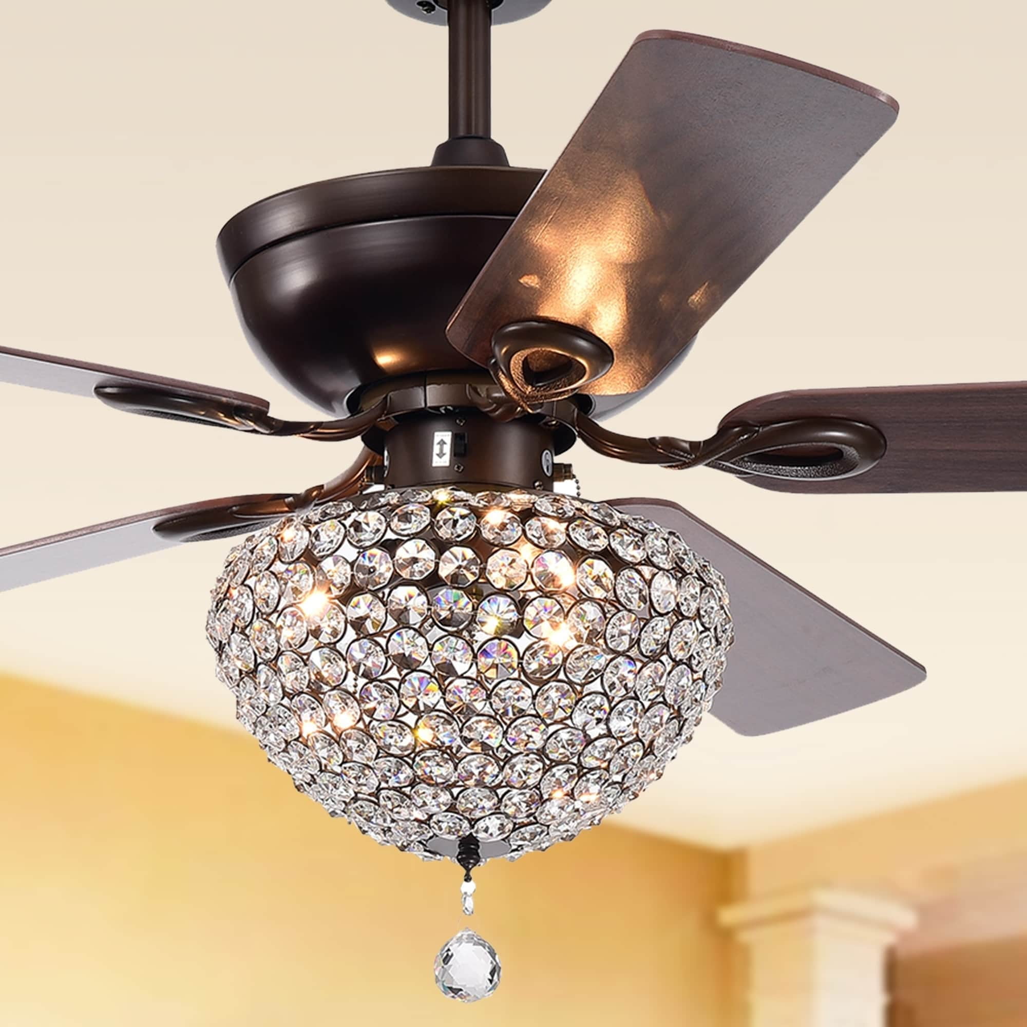 Swarna Antique Bronze 3-light Metal/ Crystal 5-blade 52-inch Ceiling Fan with Remote