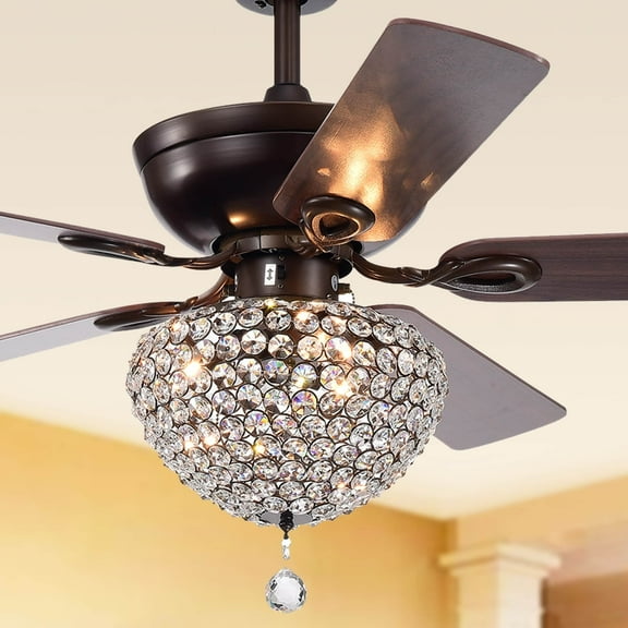 Swarna Ceiling Fan 52-inch 3-light Antique Bronze Metal Housing Crystal