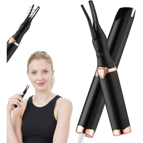 Swarous Electric Eyelash Curler for Instant Glam, Heated Clip-Type USB Rechargeable Lash Curler, Portable Wireless Makeup Tool for Women (Black)