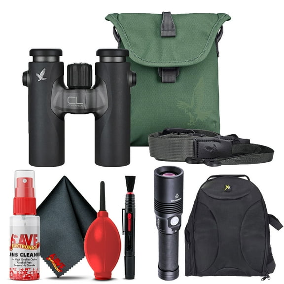 Swarovski 10x30 CL Companion Binocular (Anthracite, Urban Jungle Accessories Package) + Padded Backpack + Flashlight  + 6Ave Cleaning Kit