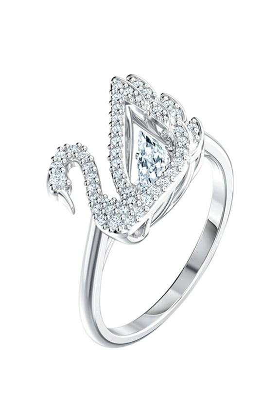 5520712 Women's Dancing Swan White Crystal Ring, Size 6.75