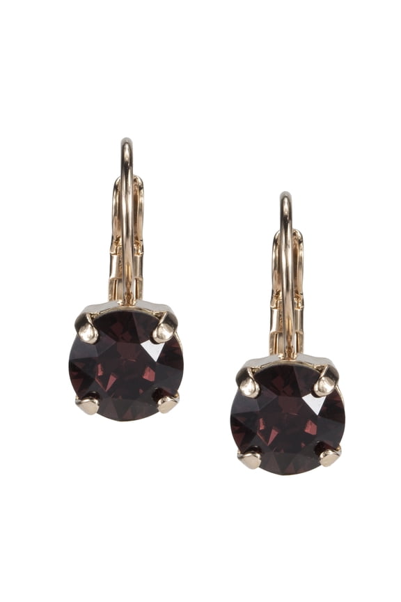 Swarovski 8mm Chatam Leverback Earrings Burgundy - rhodium