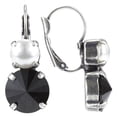 thumbnail image 1 of Swarovski 8mm White Pearl and 12mm Rivoli Black Jet Leverback Earrings, 1 of 3