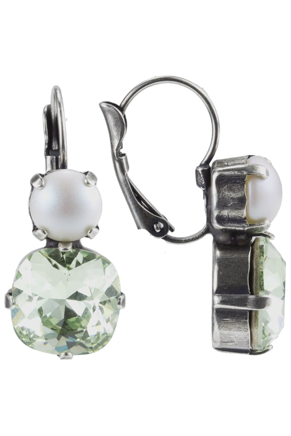 Swarovski 8mm pearlescent and 12mm Cushion Cut Crystolite Crystal Leverback Earrings Nickel Free