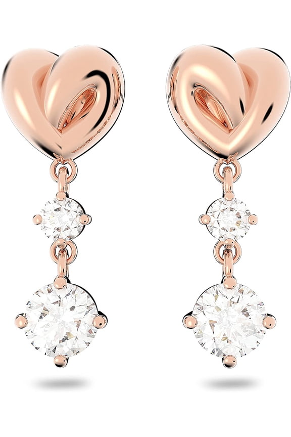 Adult Female Lifelong Heart Rose Gold Tone, White Crystals Drop Earrings 5517942