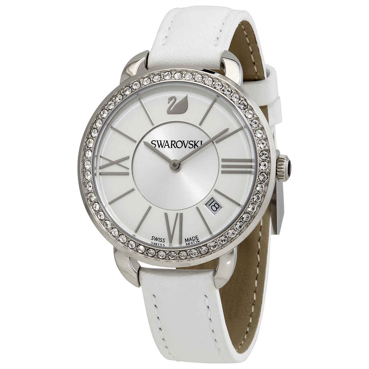 Swarovski Aila Day Watch Leather strap, White, Silver Tone 5095938 Swarovski Watch 37mm Dial Blue Aila Day Double Leather Strap  main image 4