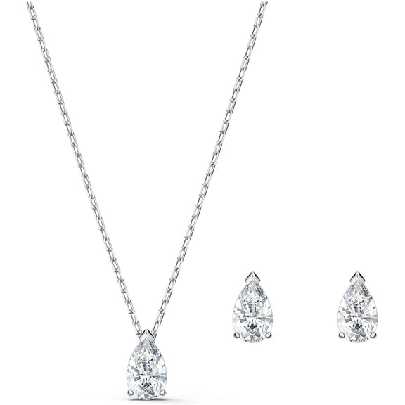 Swarovski Attract Rhodium Plated Pear Necklace and Earrings Jewelry Set