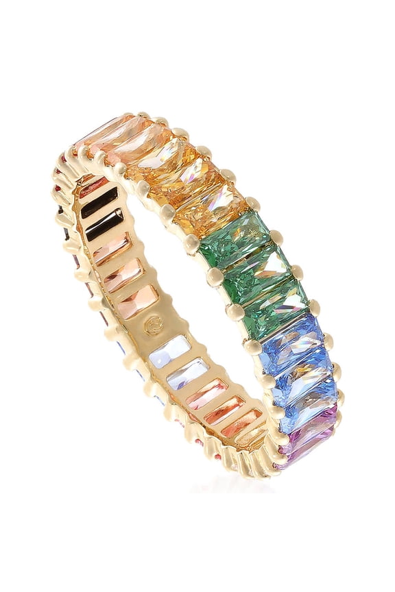 Baguette Cut, Multicolored, Gold,Tone Matrix Ring, Size 64 (US 10.25)