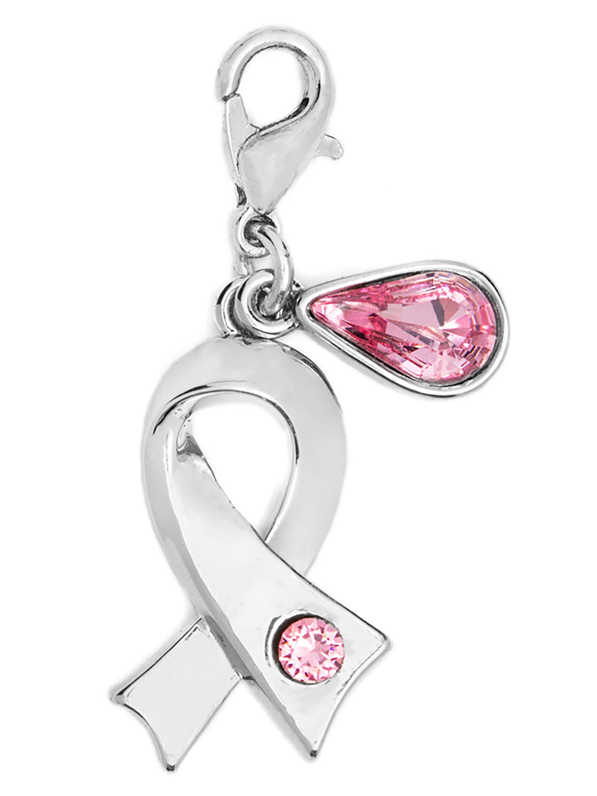 Mini Additions Breast Cancer Ribbon Charm Sterling Silver Hot Pink Enamel / 20 inch