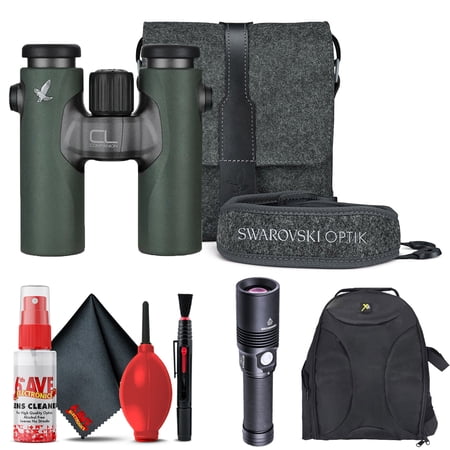Swarovski CL 10X30 + Northern Green Accessory Package + Padded Backpack + Flashlight + 6Ave Cleaning Kit