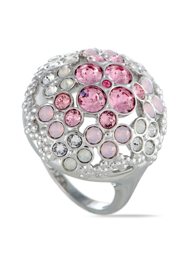Cherie Pink and Clear Crystals Flowers Ring
