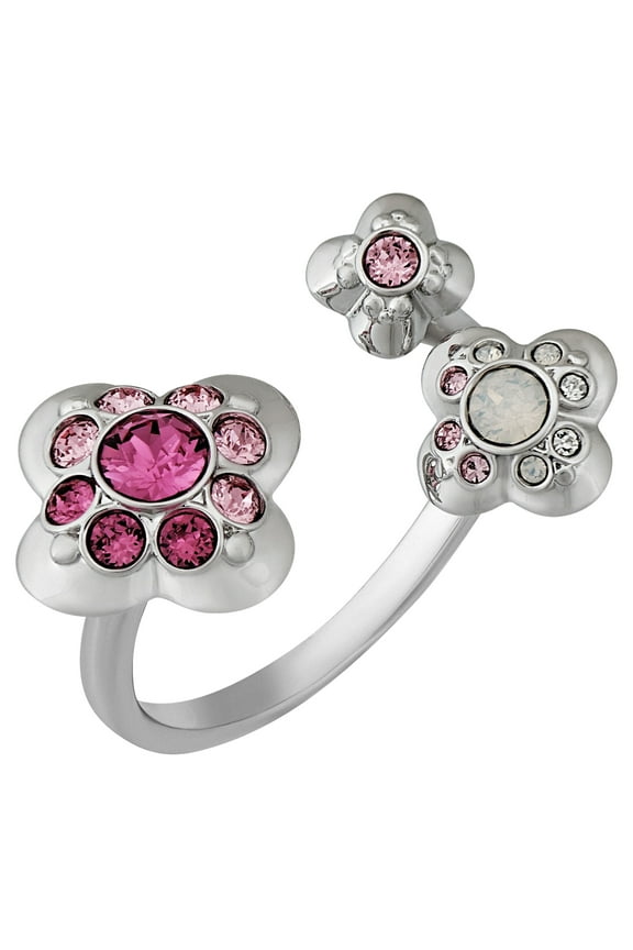 Cherie Rhodium Plated Pink & Clear Crystals Open Shank Womens Ring Size 8 / 58 - 5139721