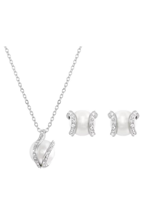 Clear Crystal NUDE SET Water Pearls Necklace & Earrings -5528964