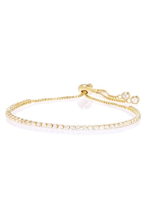 14K Gold Adjustable Tennis Bracelet with crystals in 14K Gold Plated