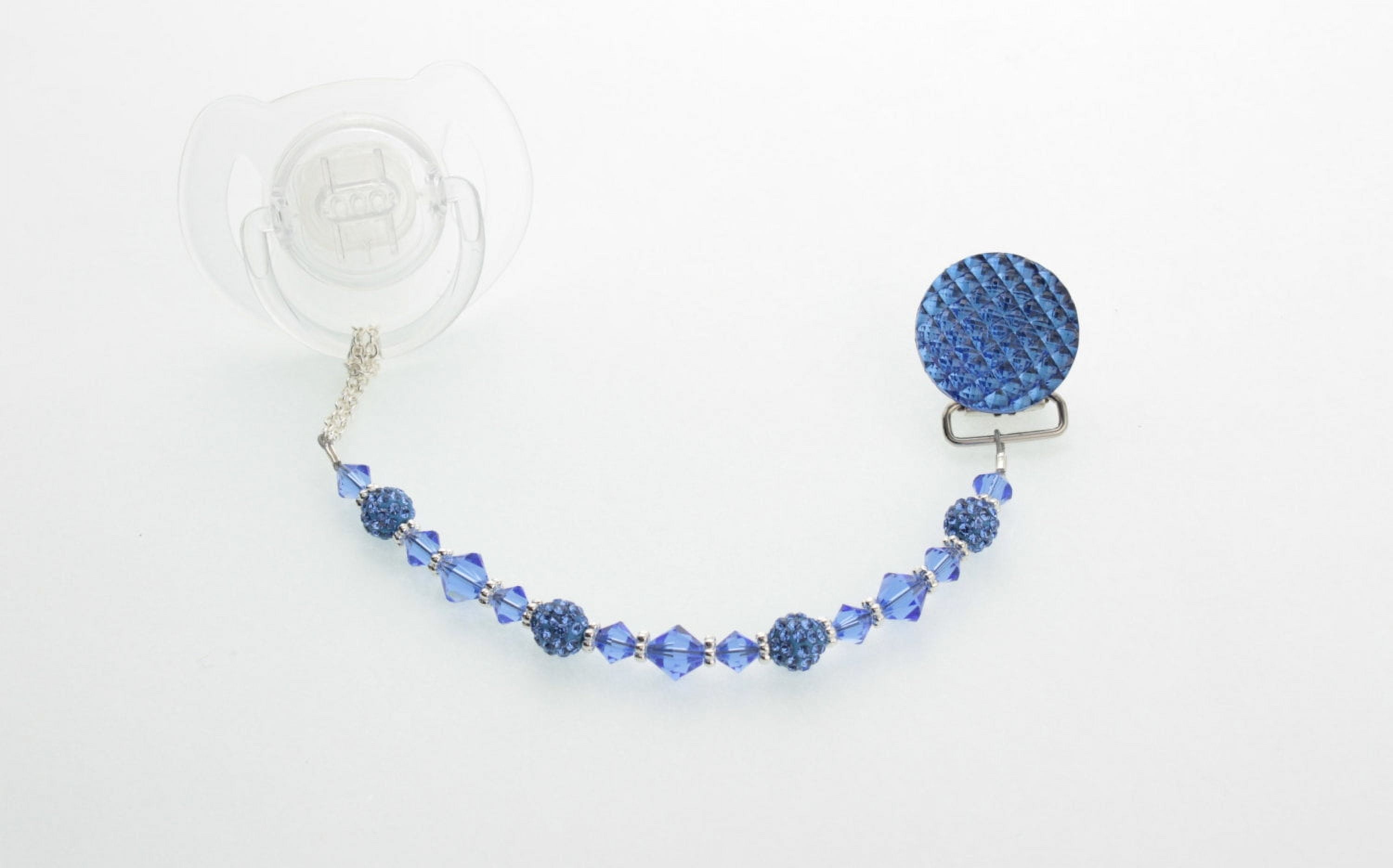 Swarovski Crystal Beads and Sterling Silver Daisy Spacers Pacifier Clip