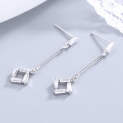 Sterling Silver Simulated Diamond Drop Baguette Earrings