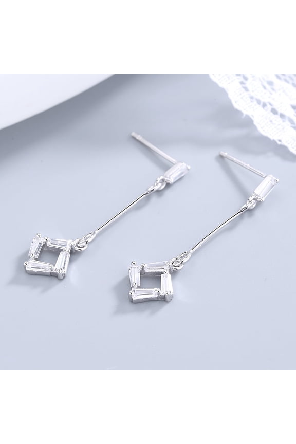 Sterling Silver Simulated Diamond Drop Baguette Earrings