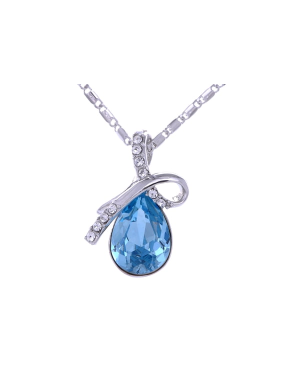 Swarovski Crystal Elements Aquamarine Tone Rhinestone Bow Necklace