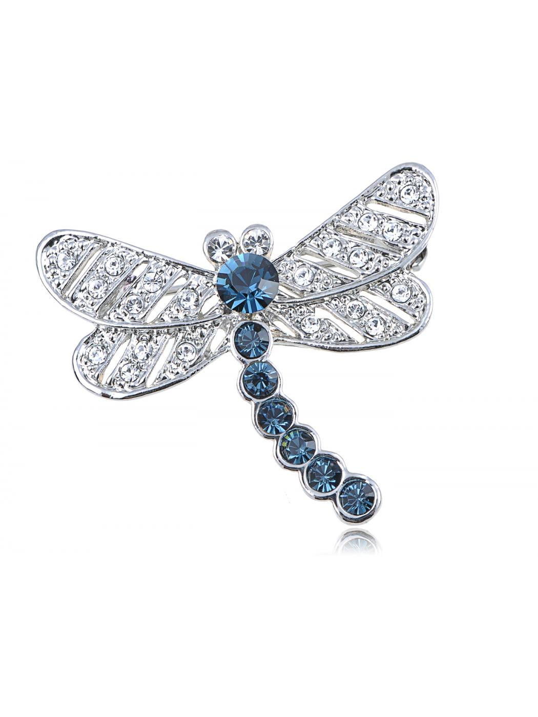 Alilang Dragonfly Brooch Pin - Silvery Tone With Iridescent Rhinestones, Insect Wings Design - View #5