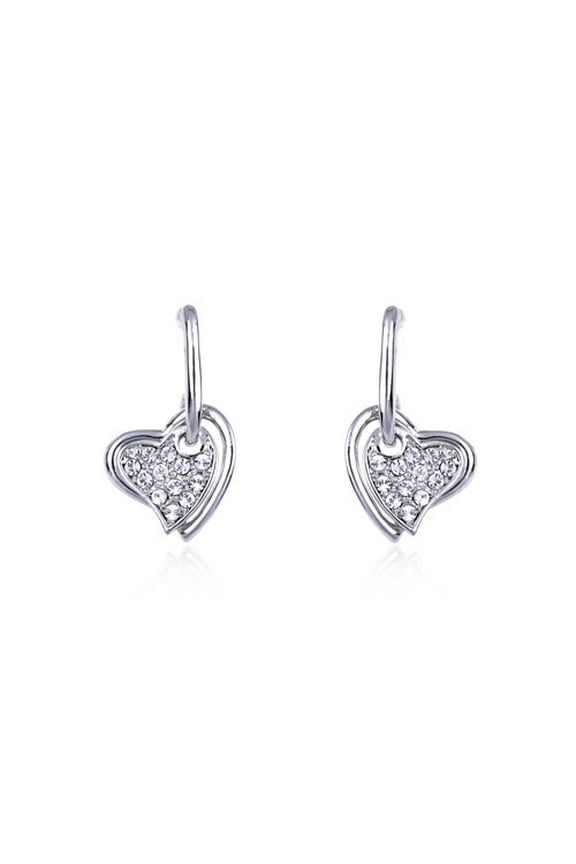Swarovski Crystal Elements Clear Stone Encrusted Petite Love Heart Drop Earrings