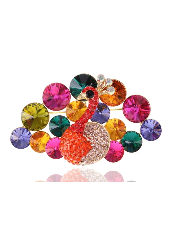 Swarovski Crystal Elements Rainbow Colors Regal Peacock Bird Fashion Pin Brooch