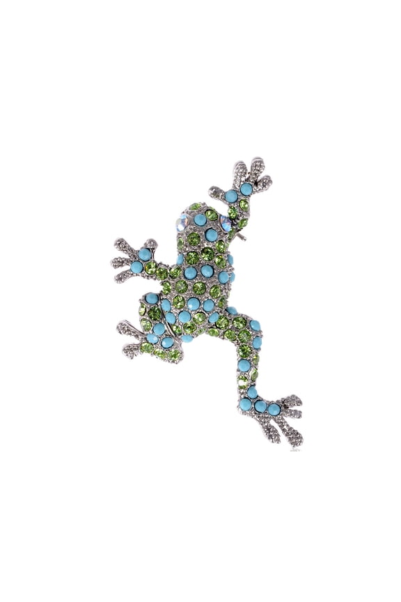 Swarovski Crystal Elements Turquoise Color Beaded Peridot Leaping Frog Pin Brooch