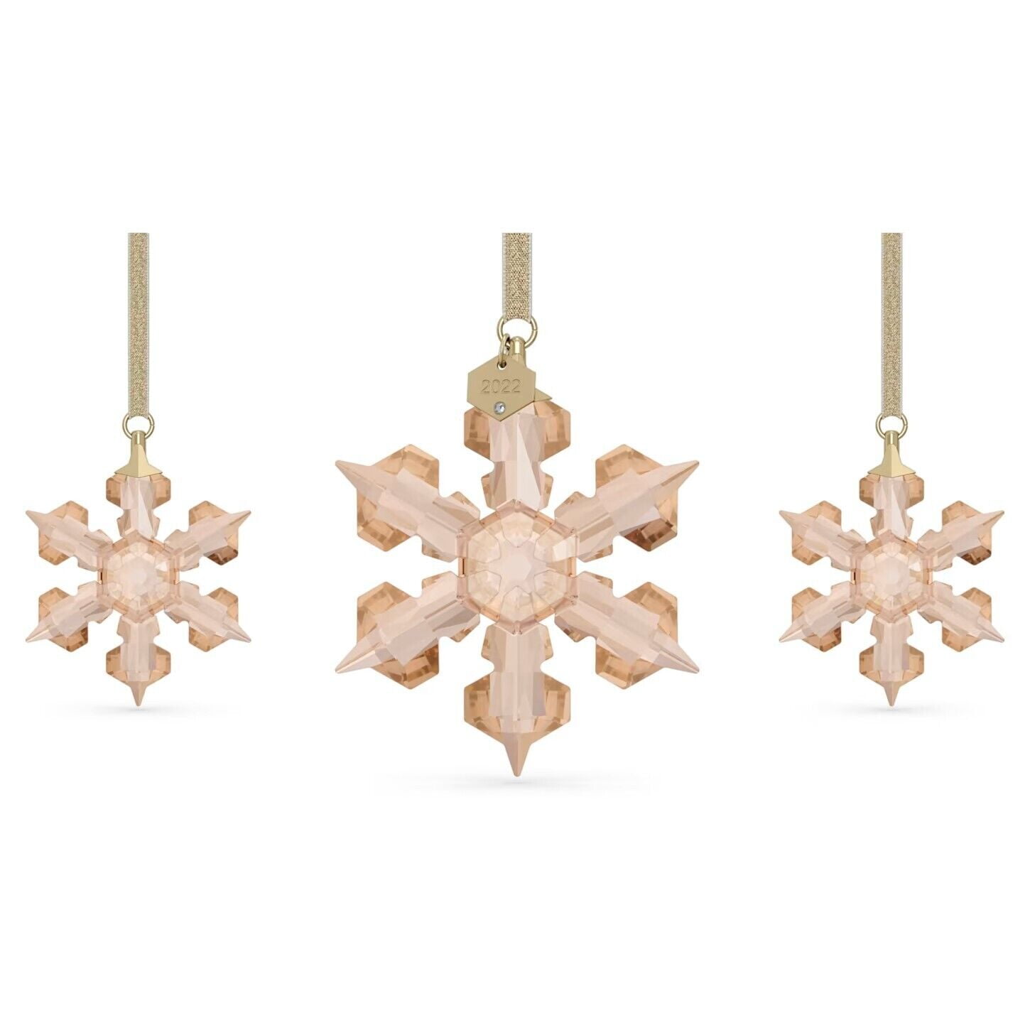 Gold Crystal Snowflake Ornament Set with Lamé Ribbon
