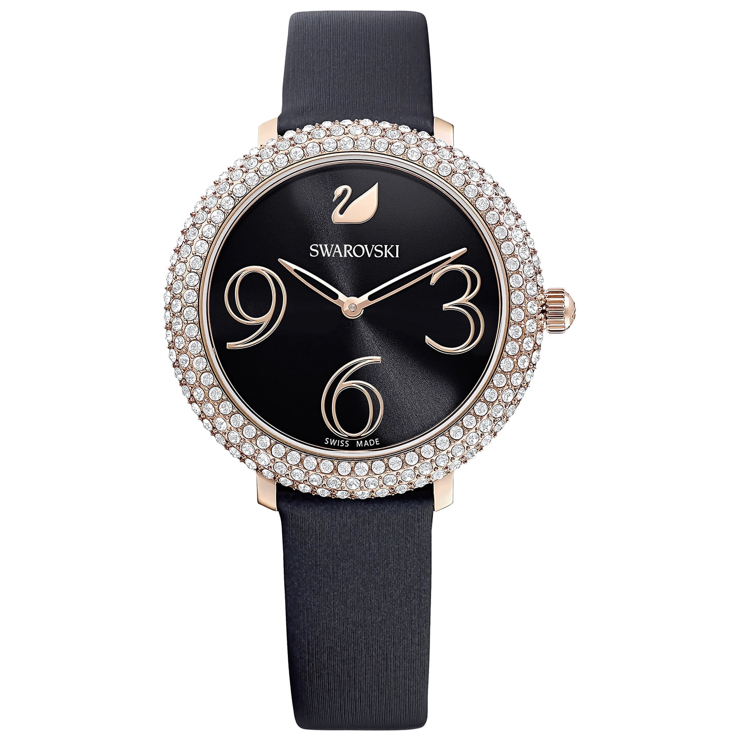 Swarovski Crystal Frost Watch - Leather Strap - Black - Rose-gold Tone ...