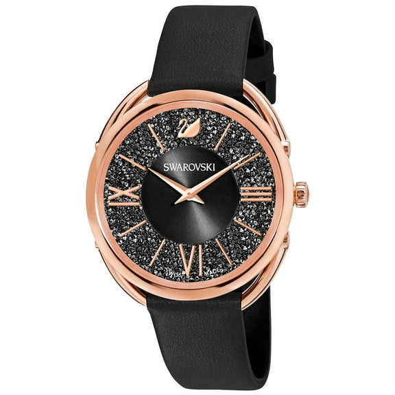 Swarovski Crystalline Glam Watch - Leather strap - Black - Rose Gold tone