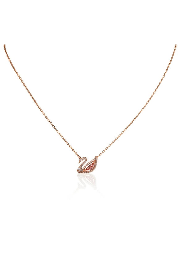 Dazzling Swan Necklace, Multi-colored, Rose-gold Tone Plated