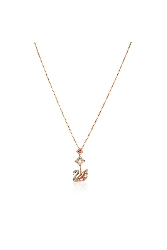 Dazzling Swan Y Necklace, Pink, Rose-gold Tone Plated