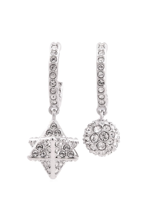 Dextera Pierced Earrings Mini Hoop Star & Sphere Rhodium Shiny Crystal